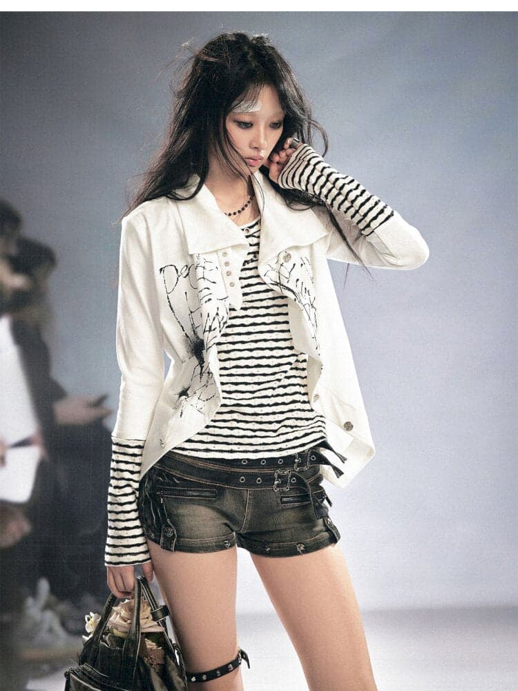 Layered Patchwork Striped Cardigan - view 7