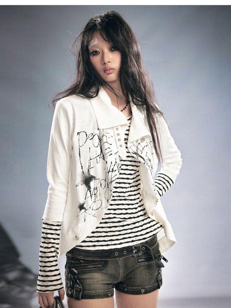 Layered Patchwork Striped Cardigan - view 8