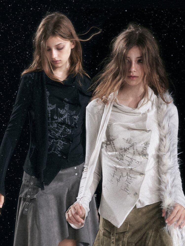 Mottled Graffiti Pleated Knit Top - view 1