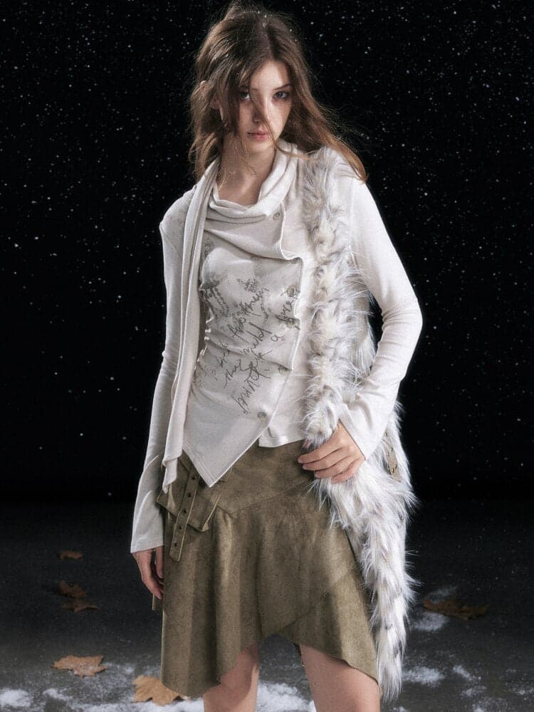 Mottled Graffiti Pleated Knit Top - view 2