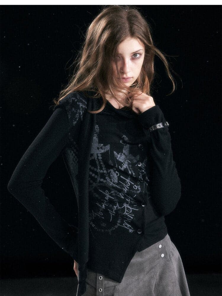 Mottled Graffiti Pleated Knit Top - view 3