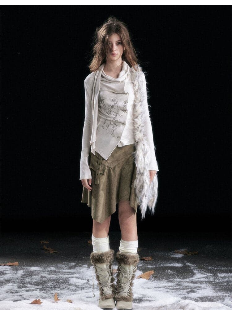 Mottled Graffiti Pleated Knit Top - view 7