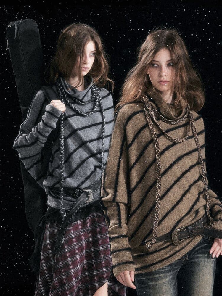 Twill Stripe Braided Wool Sweater - view 1