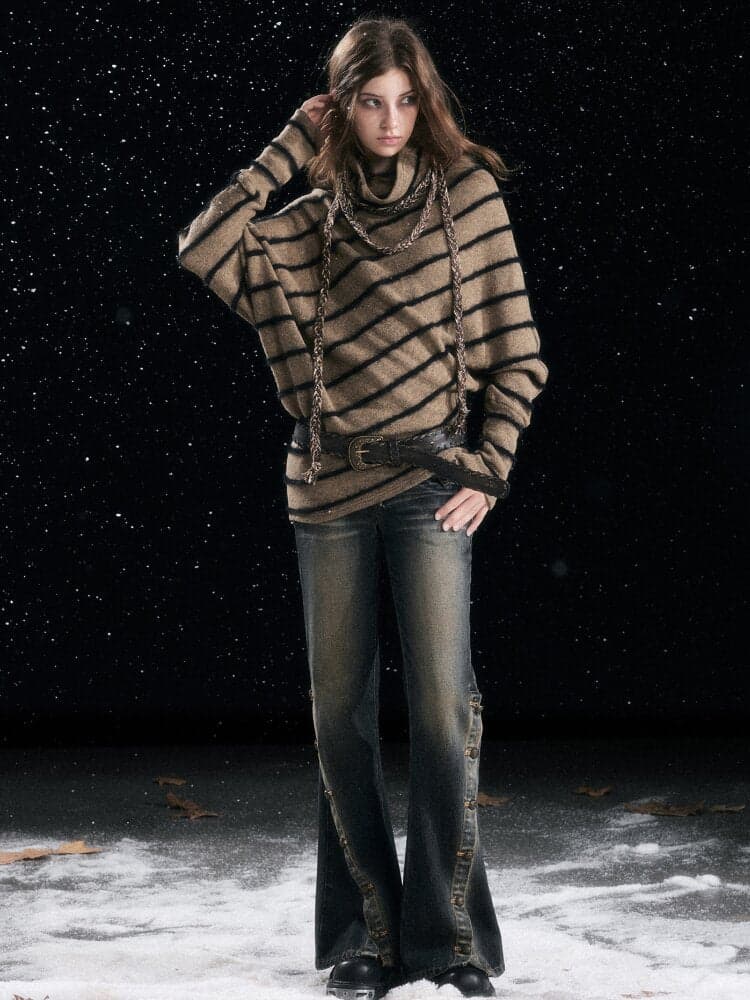 Twill Stripe Braided Wool Sweater - view 2