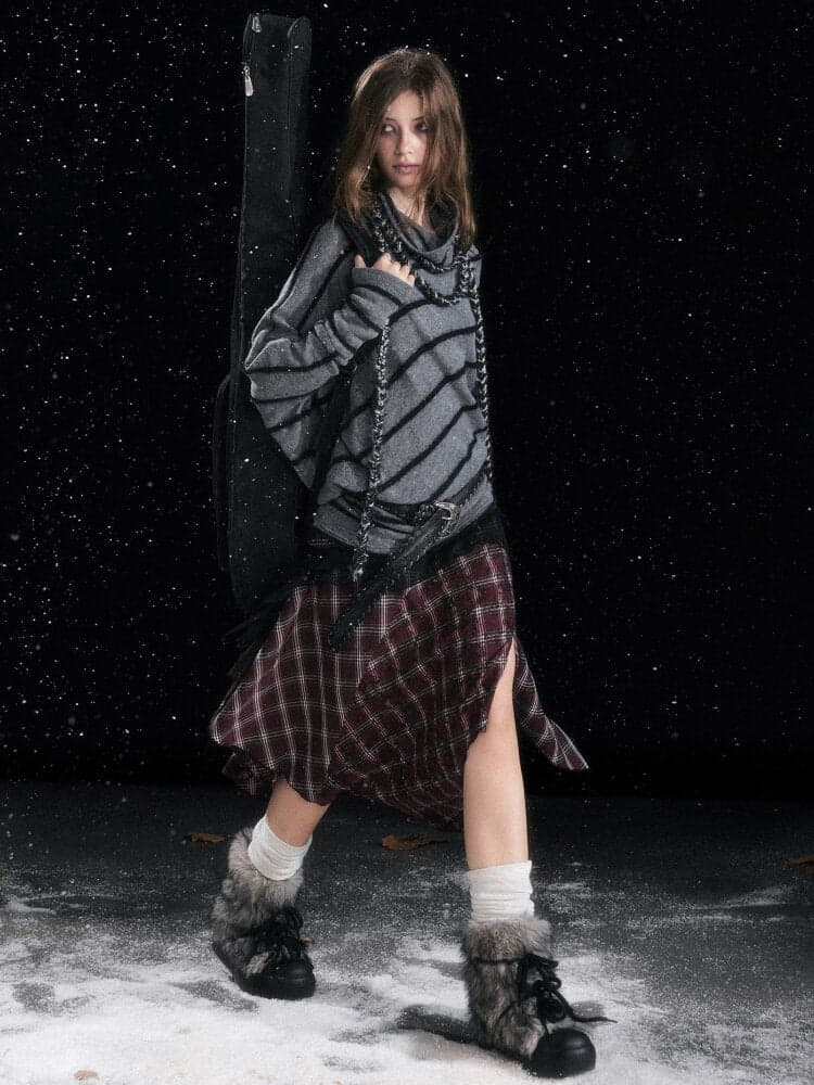 Twill Stripe Braided Wool Sweater - view 3