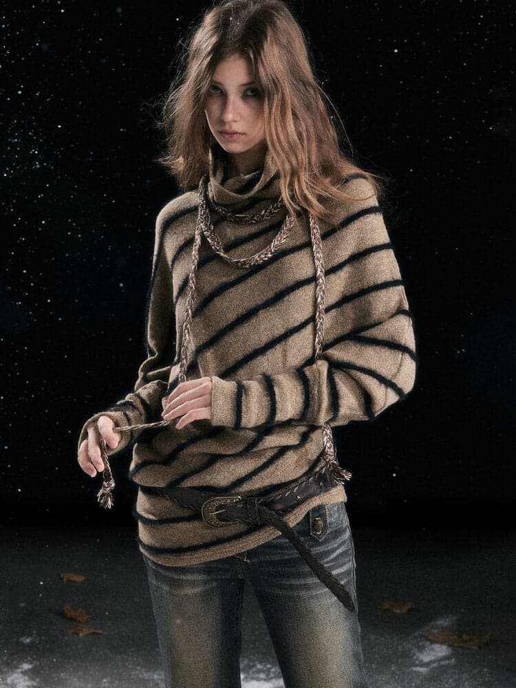 Twill Stripe Braided Wool Sweater - view 5