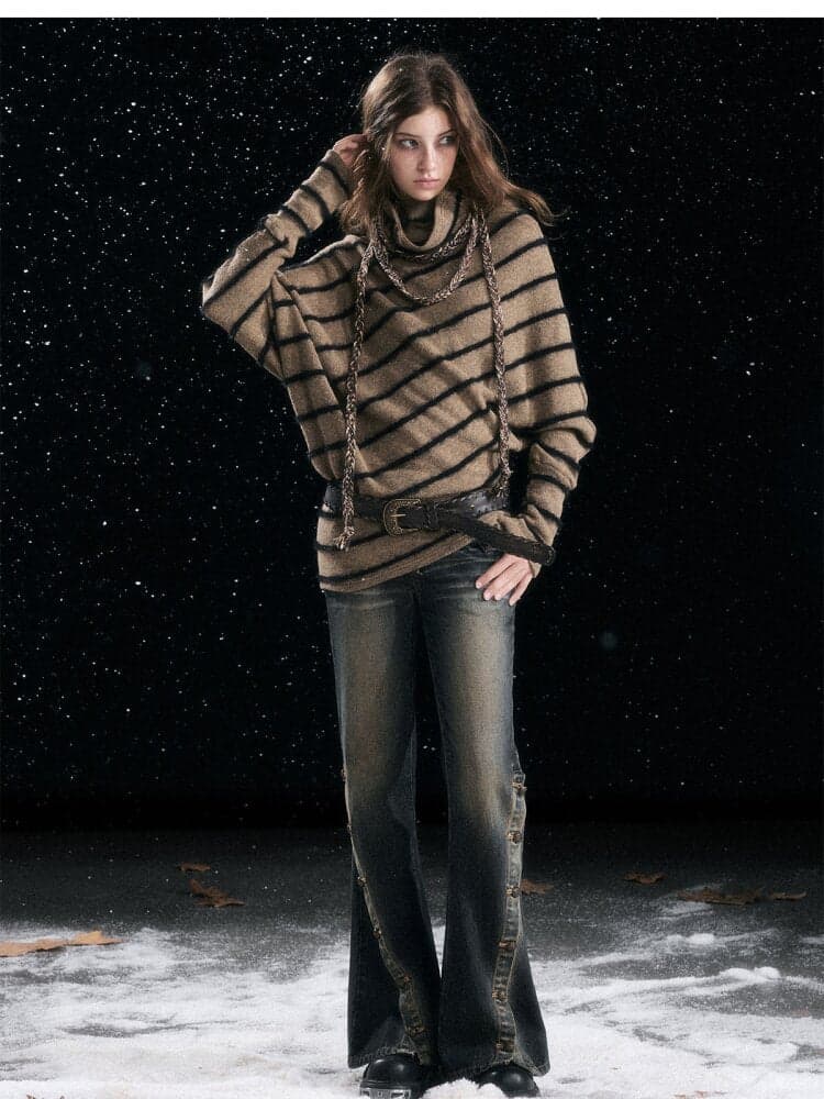 Twill Stripe Braided Wool Sweater - view 8