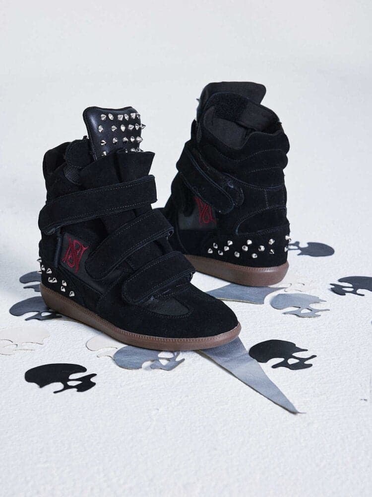 Cowhide Embroidered Wedge Sneakers - view 1