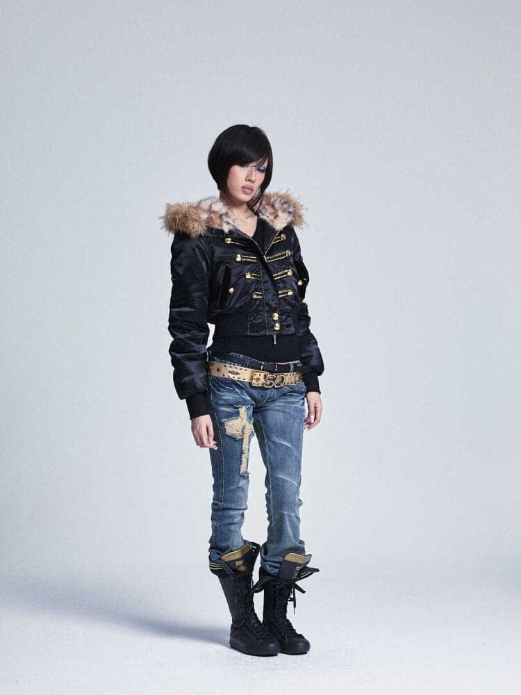 Fur Collar Hooded Cropped Jacket - view 2