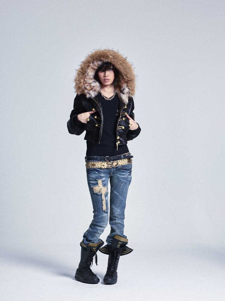 Fur Collar Hooded Cropped Jacket - view 3