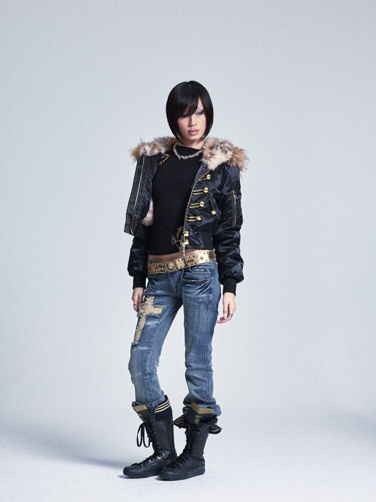 Fur Collar Hooded Cropped Jacket - view 6