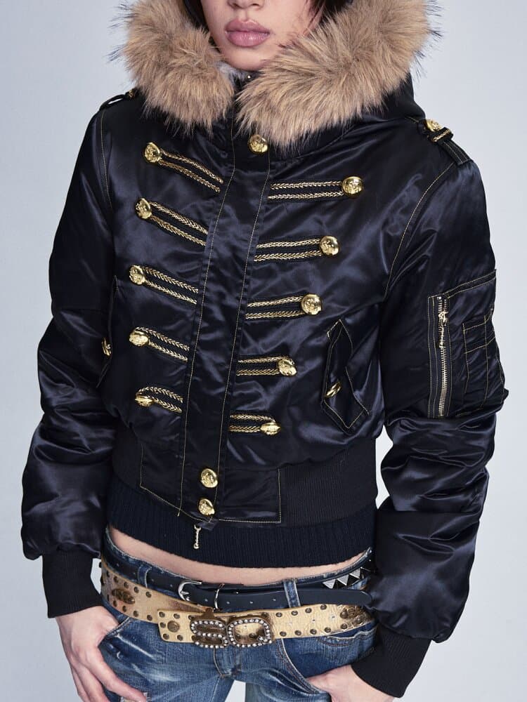 Fur Collar Hooded Cropped Jacket - view 7