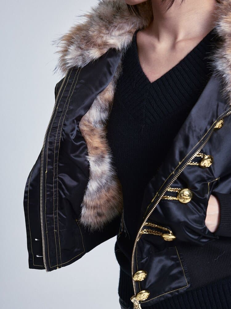 Fur Collar Hooded Cropped Jacket - view 8