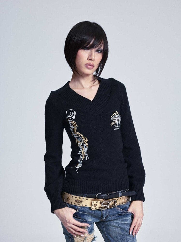 Soft Lantern Sleeve Printed Sweater - view 1