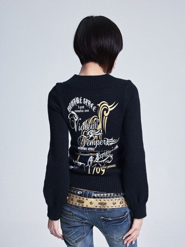Soft Lantern Sleeve Printed Sweater - view 3