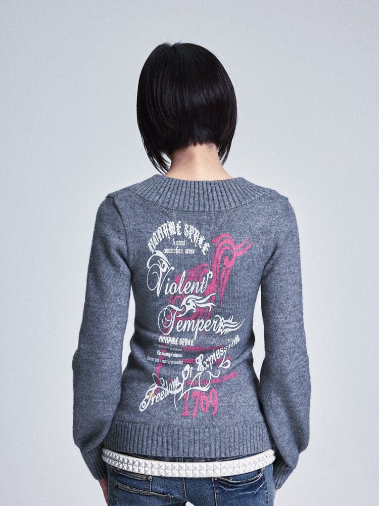 Soft Lantern Sleeve Printed Sweater - view 4