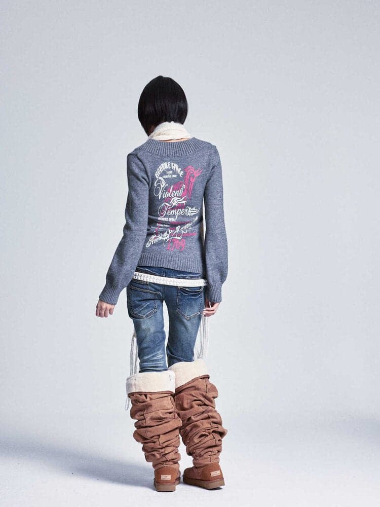 Soft Lantern Sleeve Printed Sweater - view 5