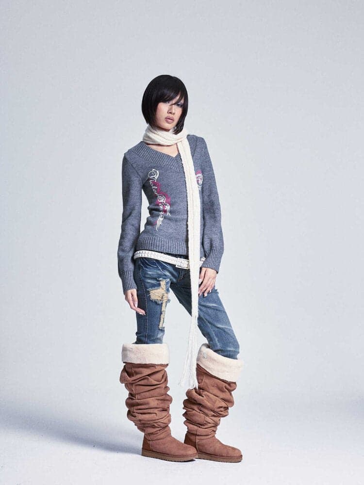 Soft Lantern Sleeve Printed Sweater - view 8